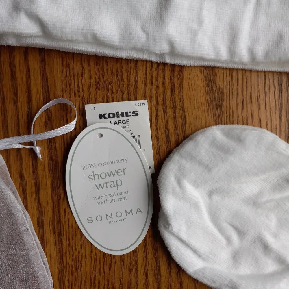 100% Cotton Shower/Bath Wrap Set- Wrap Towel, Mitt, Headband, Travel Spa Pool